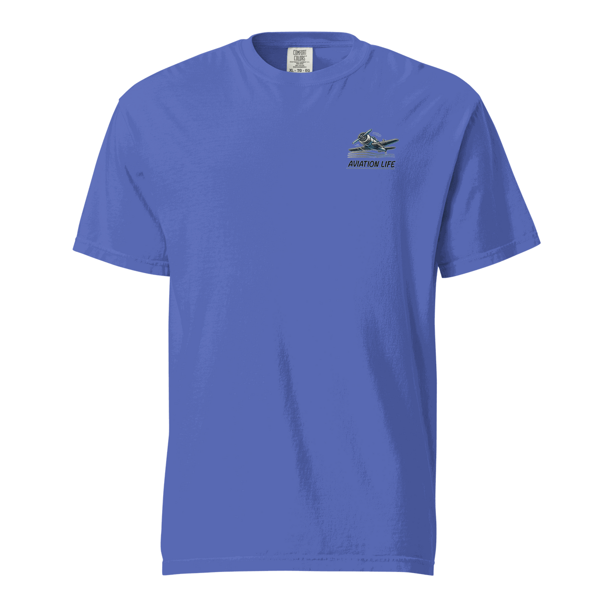 Red white blue helmet design on unisex heavyweight cotton t-shirt