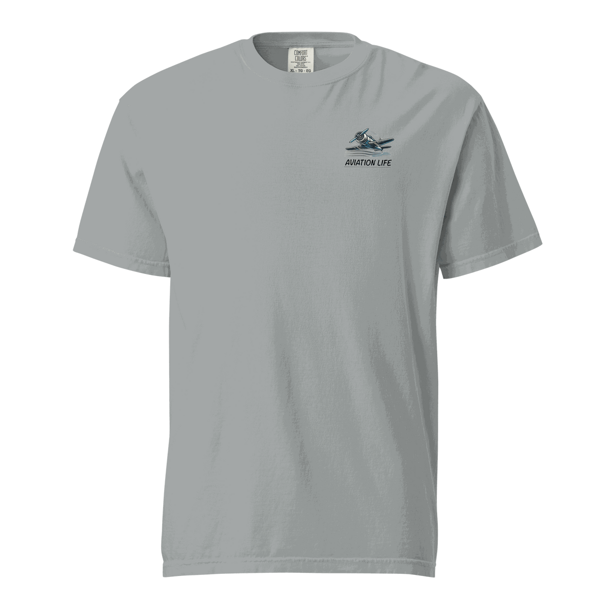 Blue Flight Airplane T-Shirt with orange flight helmet graphic on front