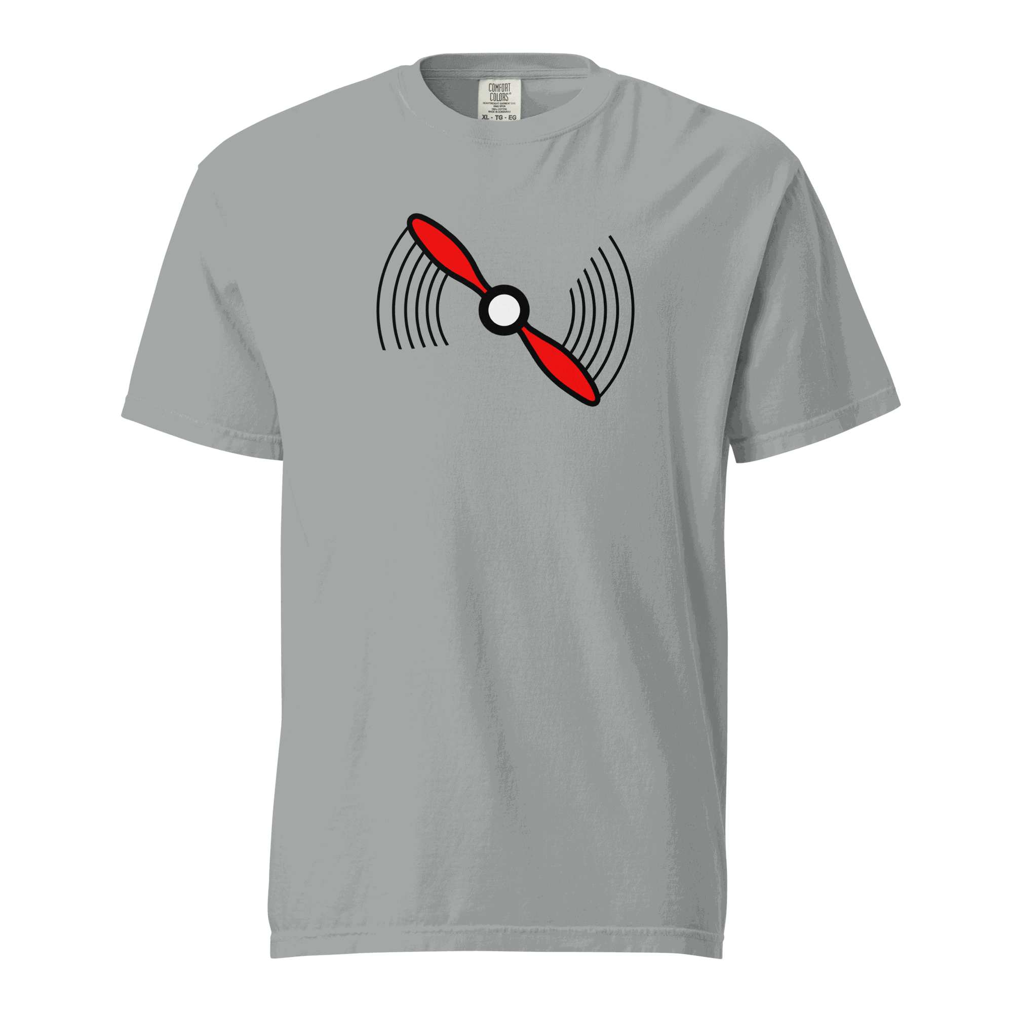Propeller T-Shirt unisex heavyweight cotton t-shirt with red propeller graphic