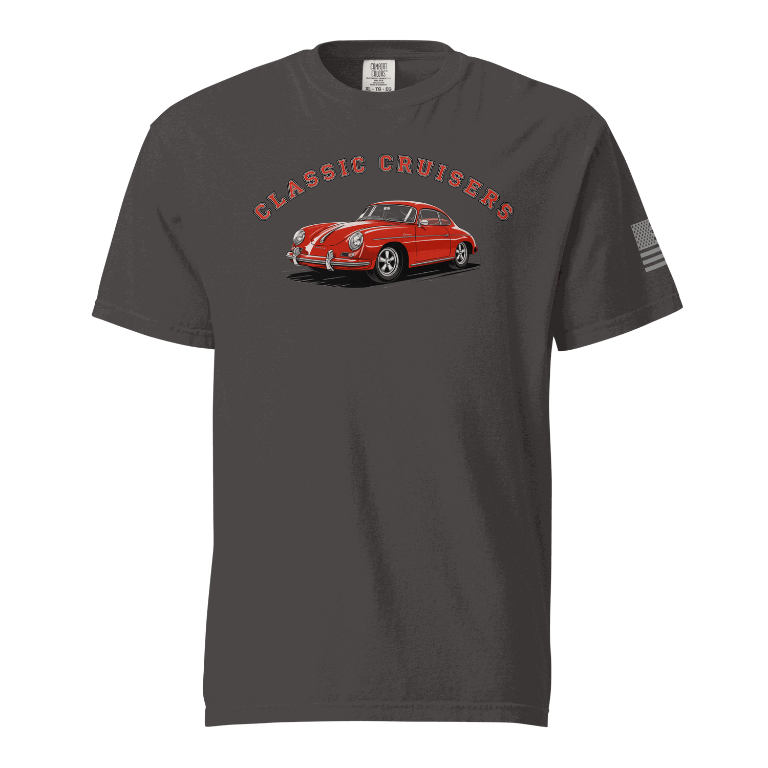 Varsity Sports Car black heavyweight cotton t-shirt with red classic cruisers car graphic