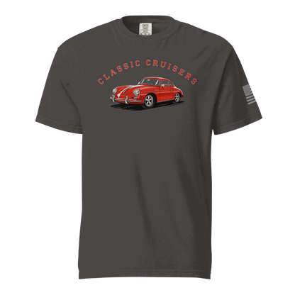 Varsity Sports Car black heavyweight cotton t-shirt with red classic cruisers car graphic
