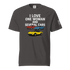 Funny t-shirt with "I love one woman and several cars" text and colorful car illustrations on black cotton tee