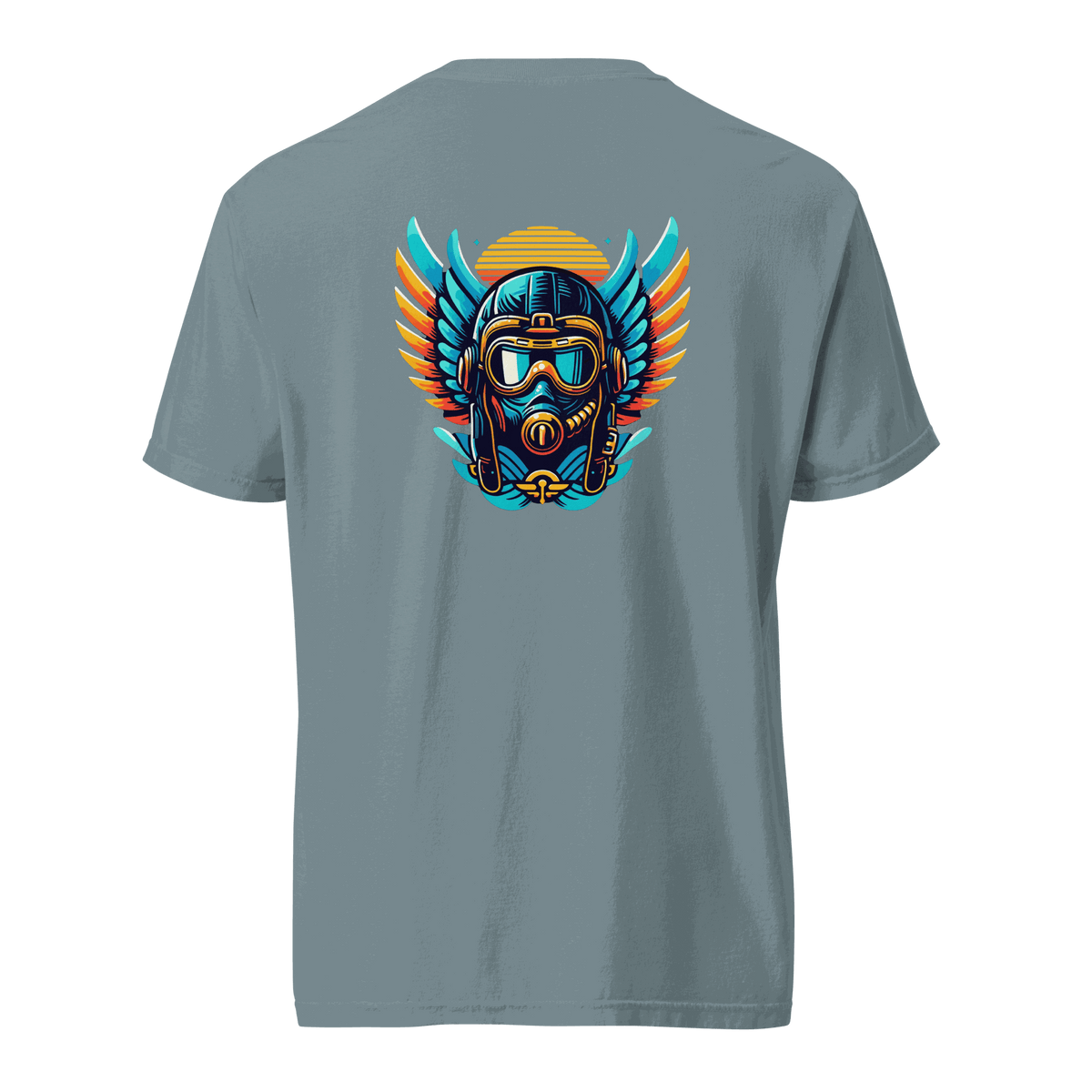 Blue Flight Airplane T-Shirt with orange flight helmet design