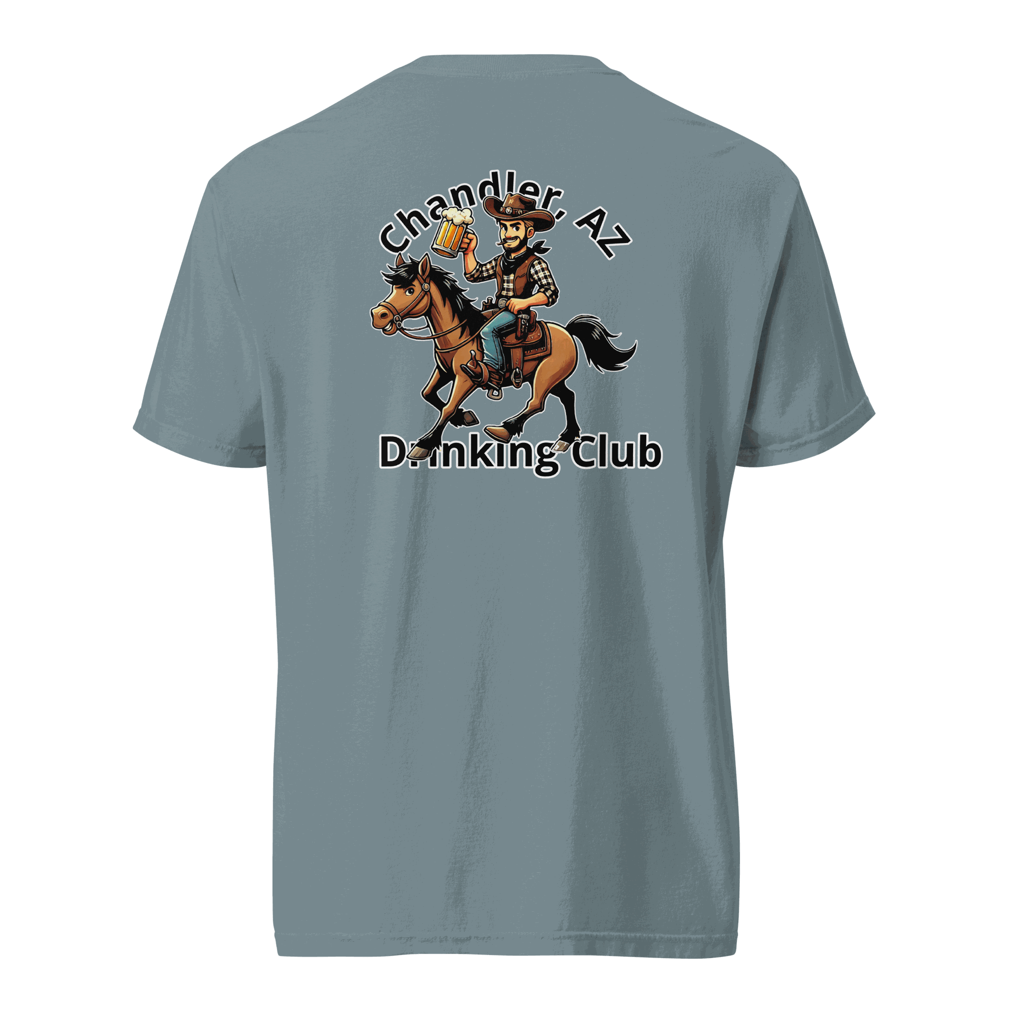 Custom City Cowboy Horse Beer unisex heavyweight t-shirt with cowboy riding horse holding beer design
