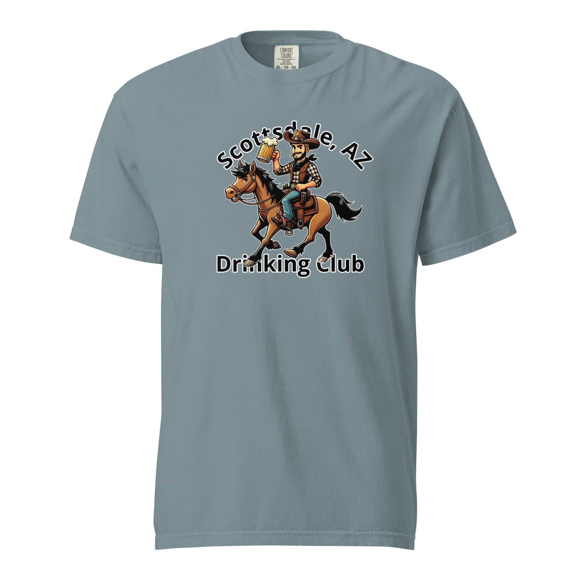 Scottsdale Cowboy Horse Beer graphic on blue heavyweight unisex cotton t-shirt