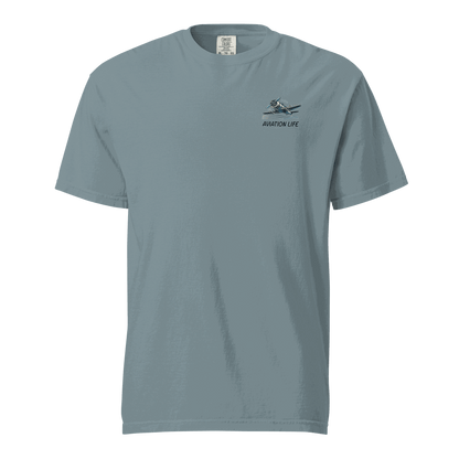 Blue Flying Machine T Shirt with Aviation Life logo, 100% cotton, heavyweight, relaxed fit