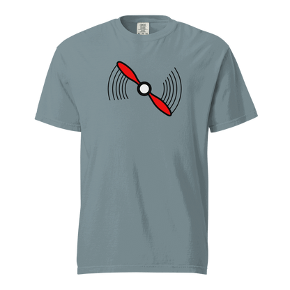 Propeller T-Shirt heavyweight grey t-shirt with red propeller graphic, 100% ring-spun cotton breathable fabric