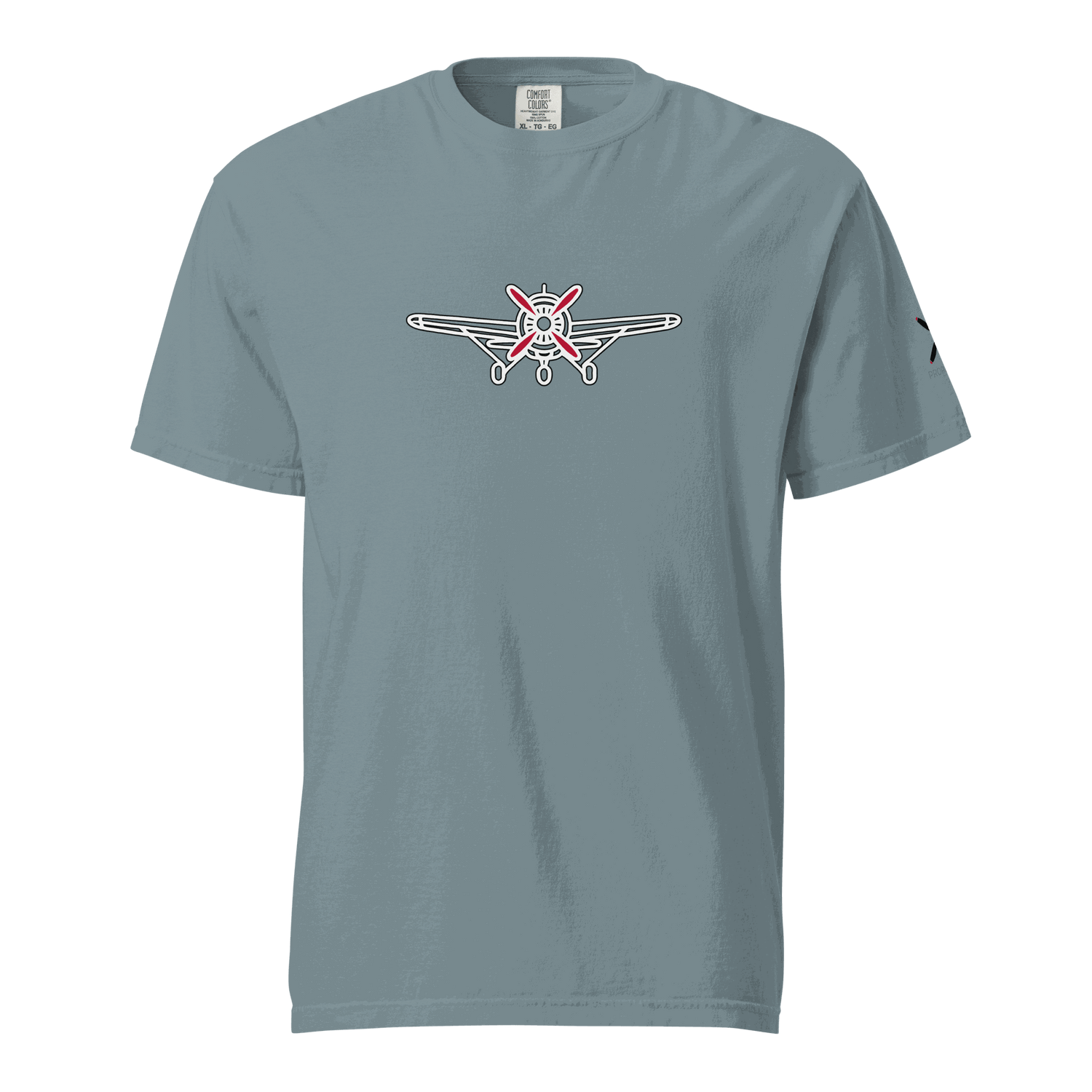 Plane 5 thick structured tee in blue with airplane graphic, made of 100% ring-spun cotton, breathable and durable design