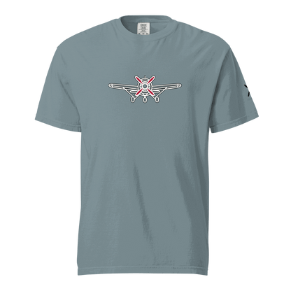 Plane 5 thick structured tee in blue with airplane graphic, made of 100% ring-spun cotton, breathable and durable design