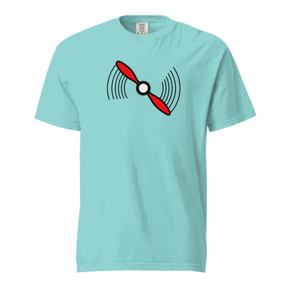 Light blue Propeller T-Shirt unisex heavyweight cotton t-shirt with red propeller graphic on front
