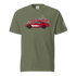 Olive Detroit Corvette T-shirt with red classic sports car and Detroit skyline graphic
