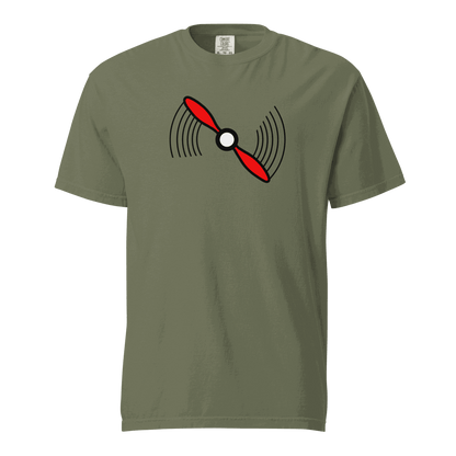 Unisex Propeller T-Shirt t-shirt in olive green with red propeller graphic, 100% ring-spun cotton, heavyweight, breathable, relaxed fit