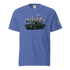 Nashville classic car t-shirt featuring a vintage car graphic and city skyline design on a blue background.