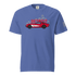 Blue Detroit Corvette T-Shirt with red classic sports car and Detroit skyline graphic