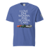 Blue Love One Woman and Several Cars T-shirt with car graphics and white text, 100% ring-spun cotton, unisex heavyweight tee