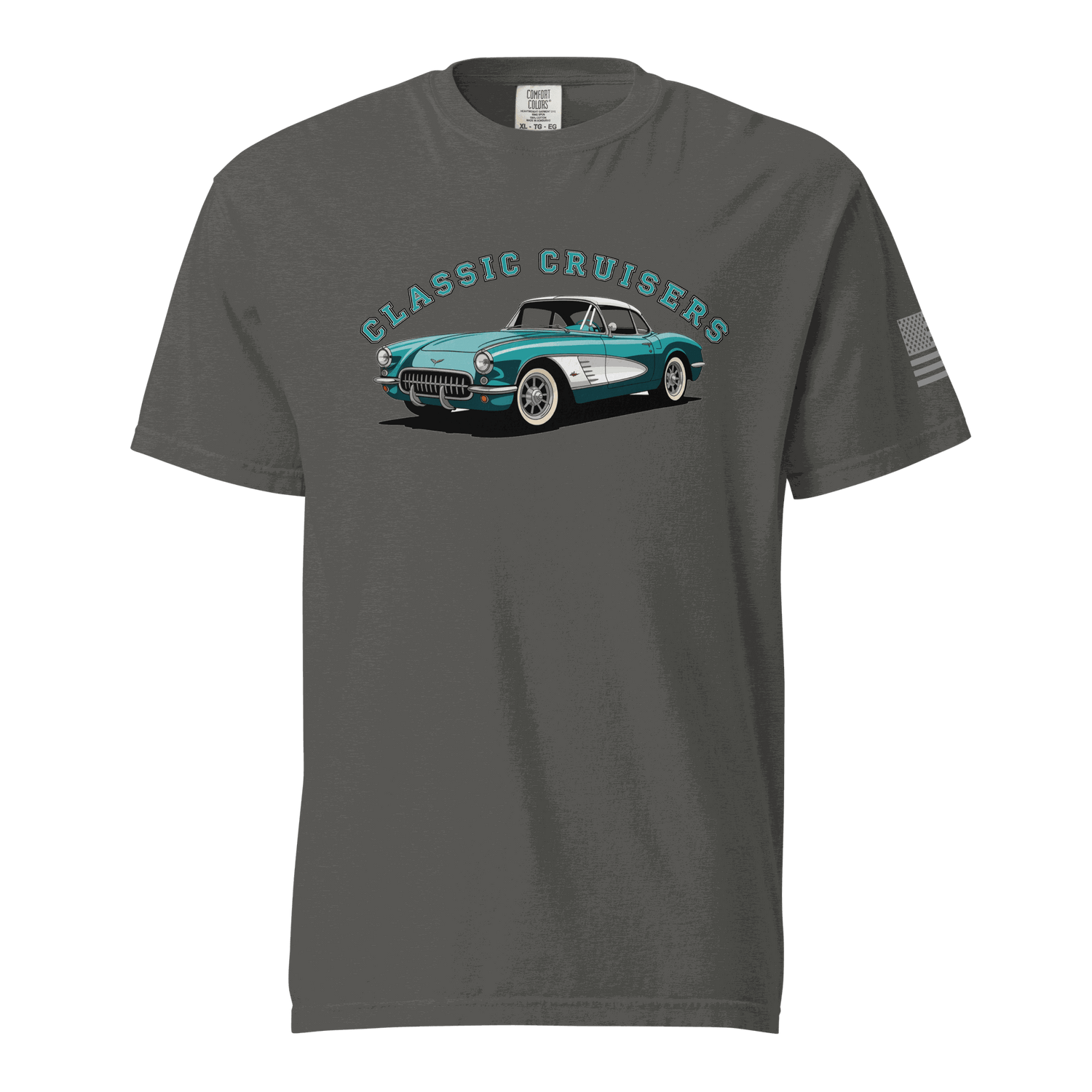 Classic T-shirt with Classic Cruisers vintage car graphic, soft durable cotton, unisex relaxed fit, in charcoal gray