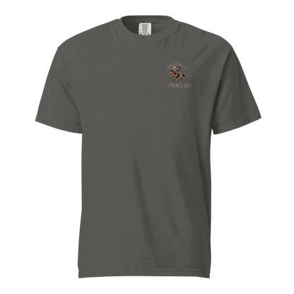 Custom City Cowboy Horse Beer unisex heavyweight charcoal t-shirt with horse and beer design on chest