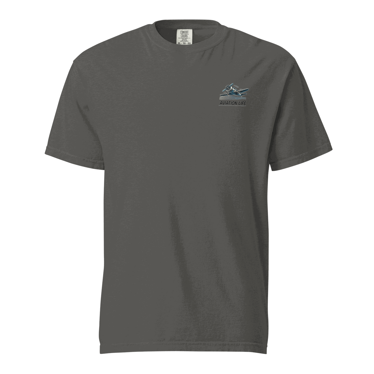 Gray heavyweight cotton t-shirt with female wings helmet aviation design on chest