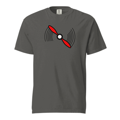 Propeller T-Shirt grey unisex heavyweight cotton t-shirt with red propeller graphic and breathable fabric