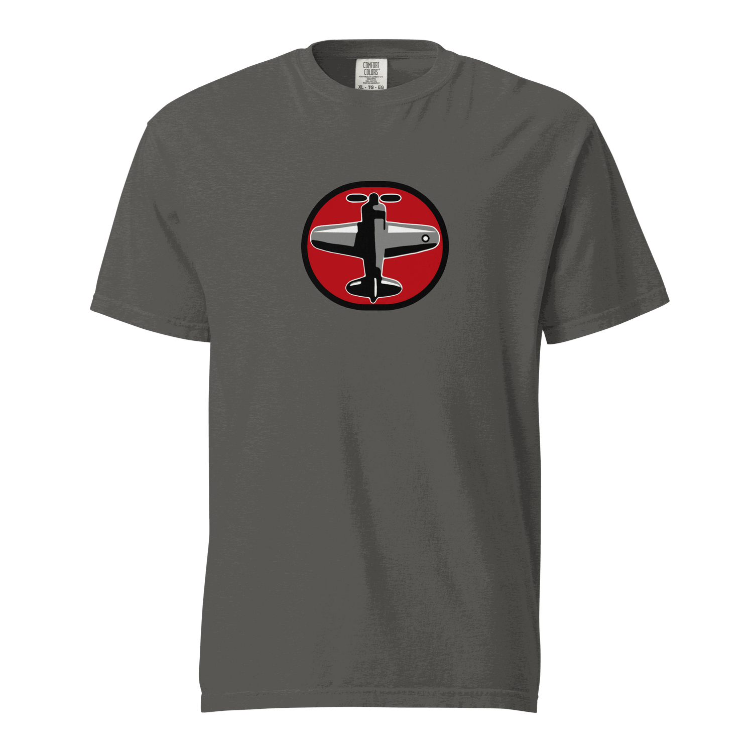 Prop 1 Unisex garment-dyed heavyweight grey t-shirt with airplane graphic and relaxed fit made of 100% ring-spun cotton