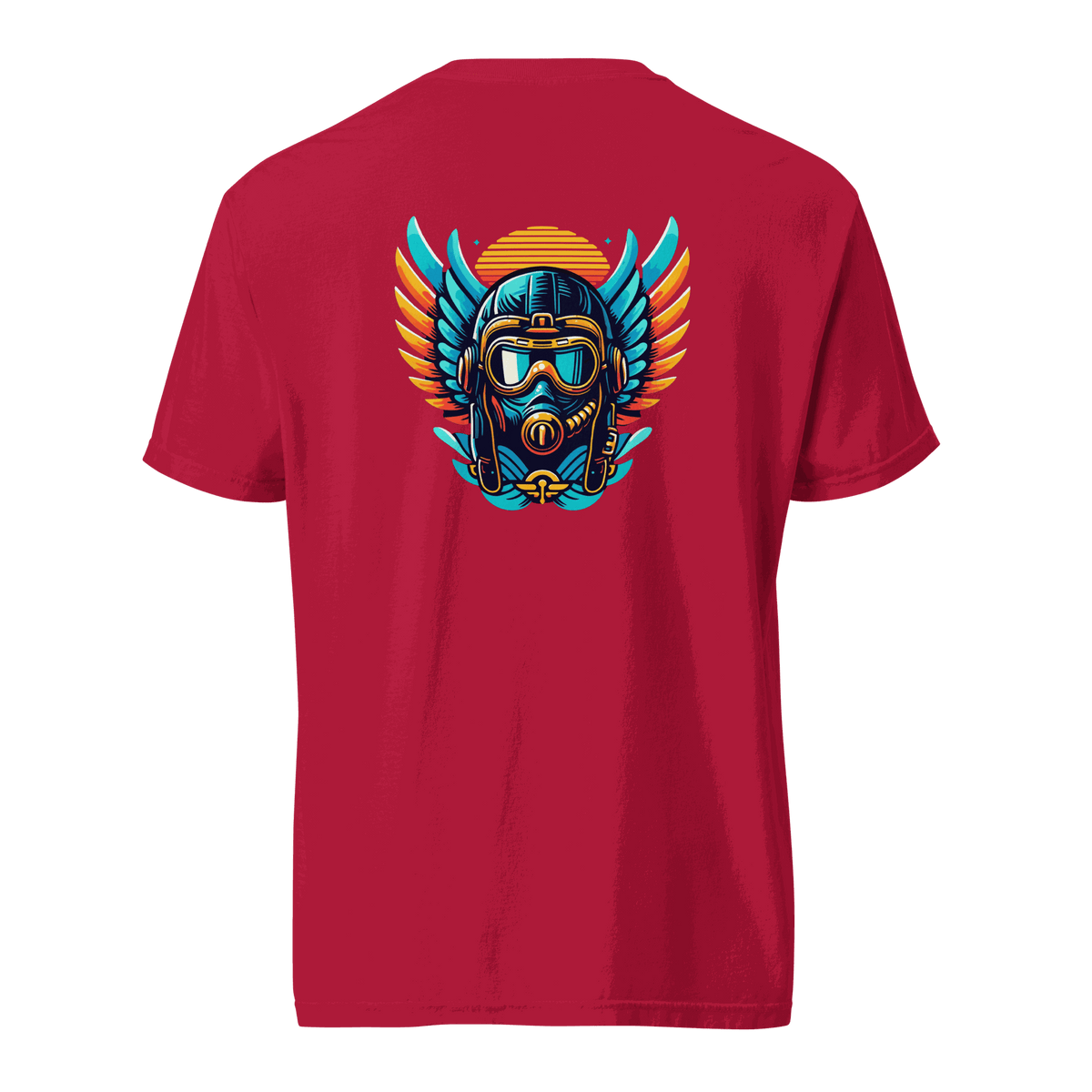 Blue and orange Flight Airplane T-shirt with flight helmet graphic on soft cotton fabric