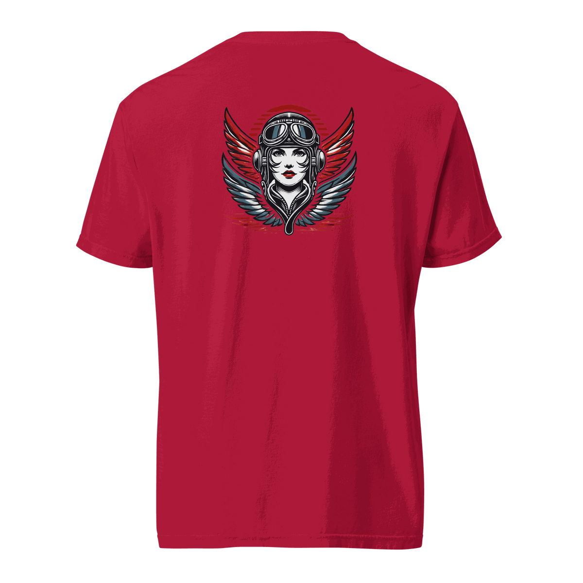 Unisex heavyweight cotton t-shirt with female wings helmet design