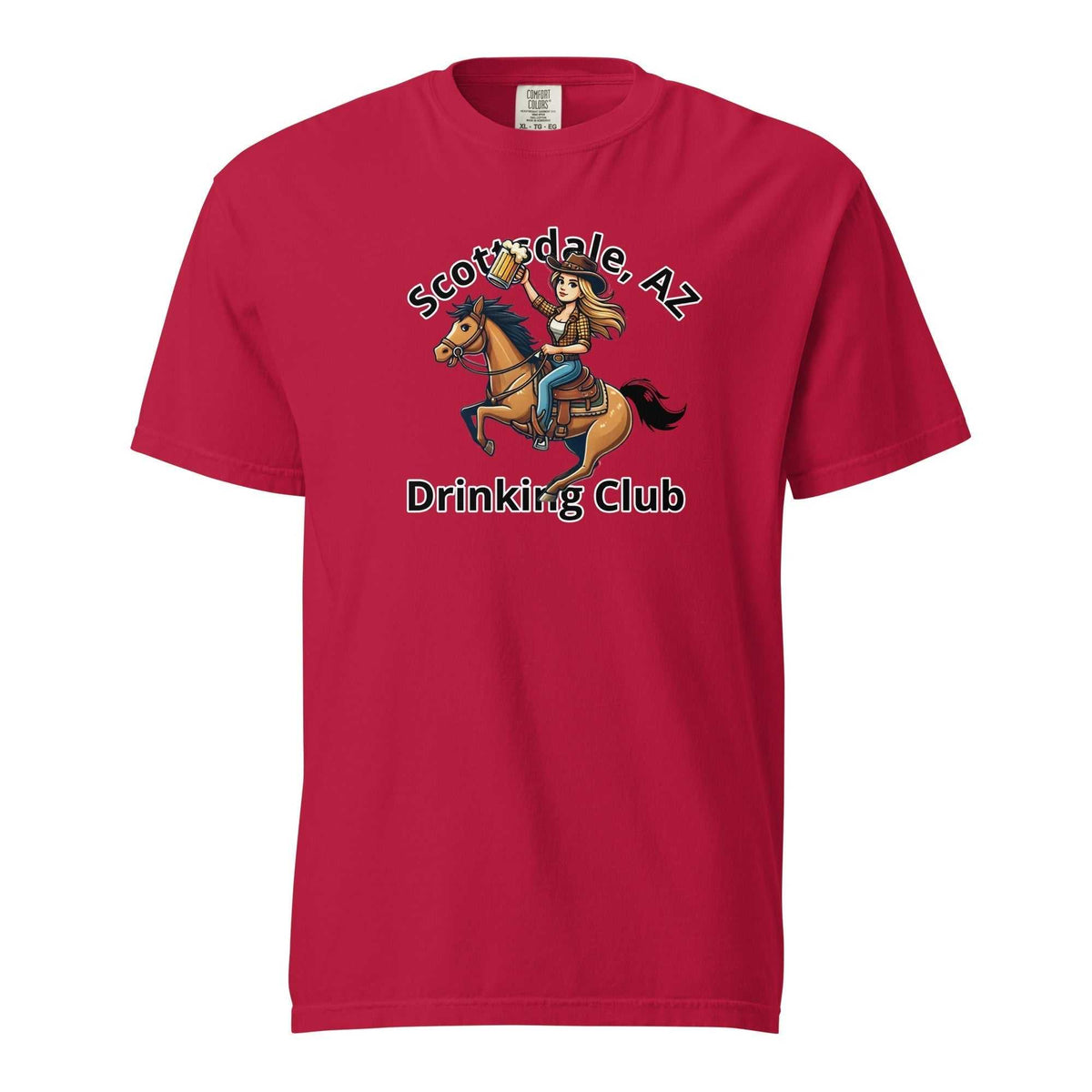 Scottsdale Cowgirl Horse Beer unisex heavyweight t-shirt made of 100% ring-spun cotton with relaxed fit and durable stitching