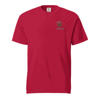 Red Custom City Cowboy Horse Beer unisex heavyweight cotton t-shirt with small logo on chest