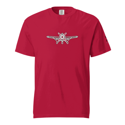 Red Plane 5 thick structured tee with airplane graphic, 100% ring-spun cotton, relaxed fit, and durable double-needle stitching