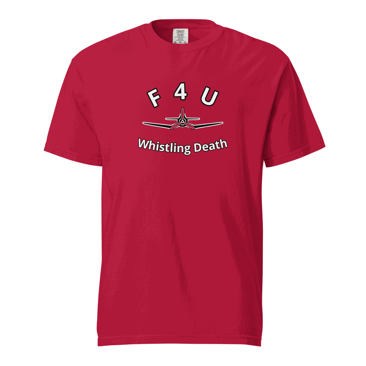 F4U Whistling Death heavyweight tee featuring iconic fighter plane graphic for aviation fans
