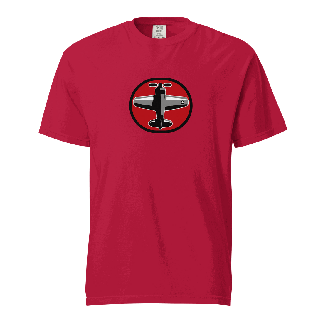 Red Prop 1 Unisex garment-dyed heavyweight t-shirt with airplane graphic on the chest