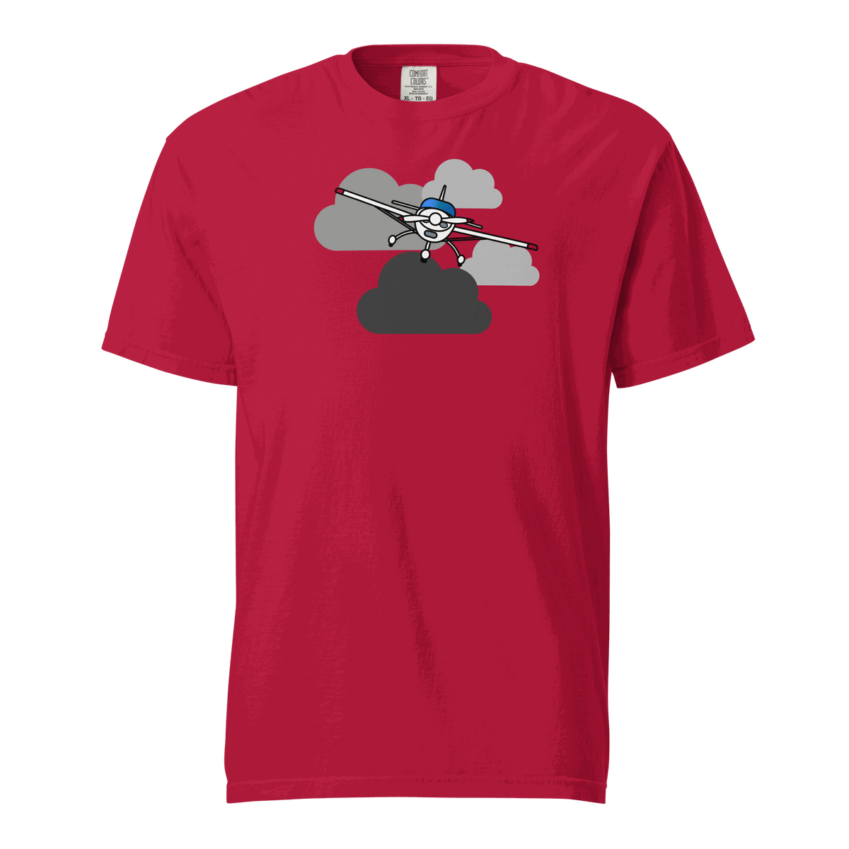 Vintage Airplane T-Shirt with prop plane design in clouds on unisex heavyweight cotton tee