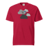 Red unisex vintage airplane t-shirt with prop plane graphic in clouds, 100% ring-spun cotton, heavyweight breathable fabric