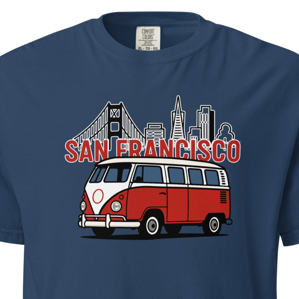 Classic Cruiser San Francisco vintage car t-shirt in soft cotton, laid flat with retro car graphic print, perfect for Bay Area auto enthusiasts