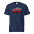 Navy Los Angeles Tee with red supercar and city skyline graphic, unisex fit cotton shirt.