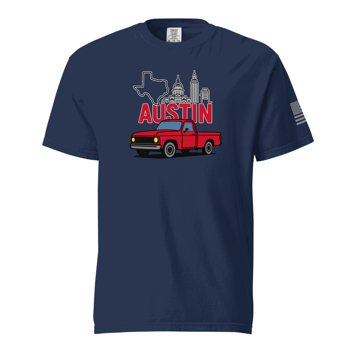 Keep Austin Weird T-Shirt featuring Austin skyline and vintage Texas truck on soft cotton tee