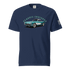 Classic T-Shirt navy with vintage car graphic and American flag on sleeve, soft cotton cruisers tee