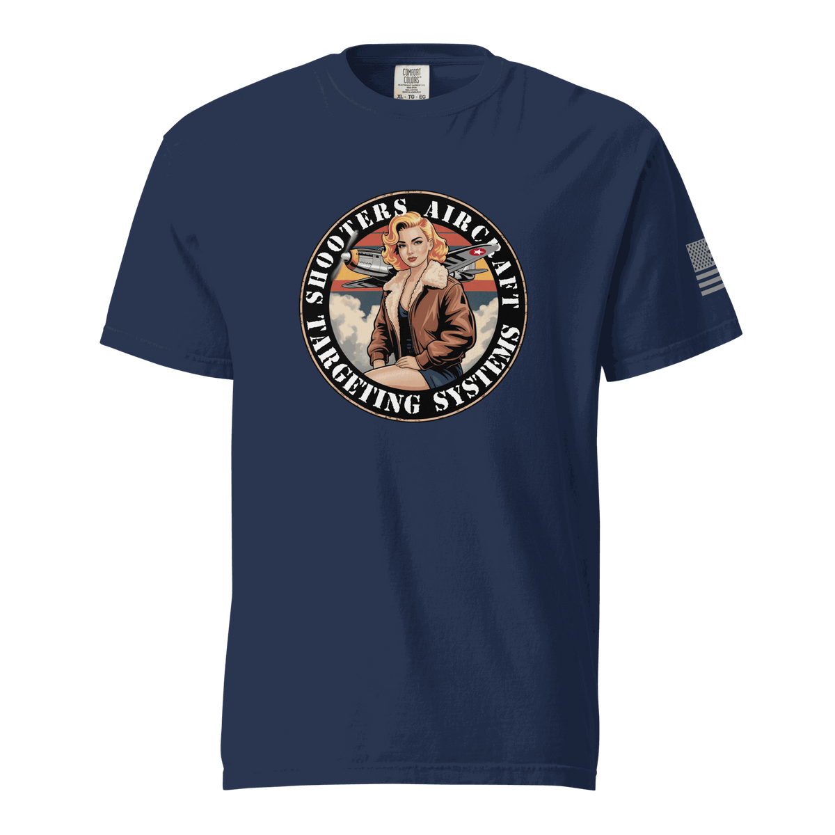 Black Tactical Shooting T-Shirt with bold target graphic, heavy cotton, and reinforced seams for durability