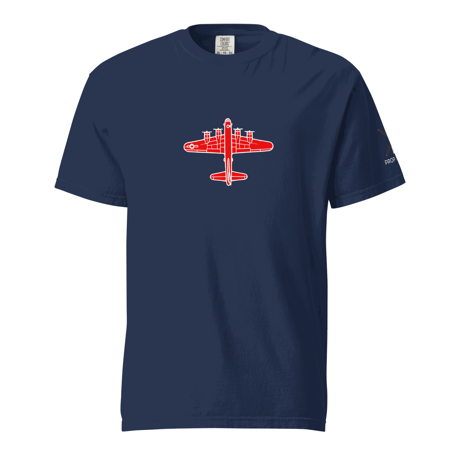 WW2 T-shirt Navy thick structured tee with red airplane graphic on chest, made of 100% ring-spun cotton, garment-dyed and breathable