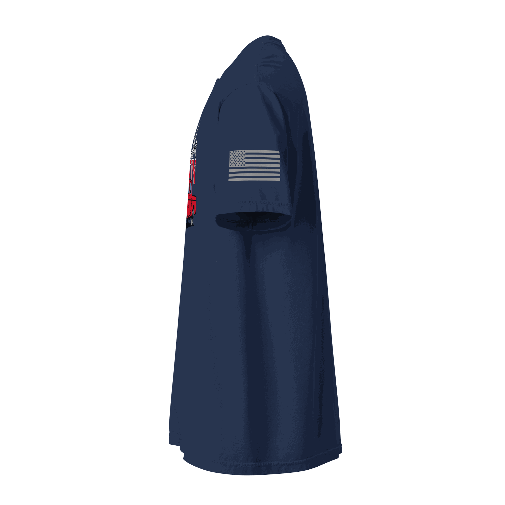 Navy blue Austin Texas t shirt with Keep Austin Weird graphic and American flag on sleeve