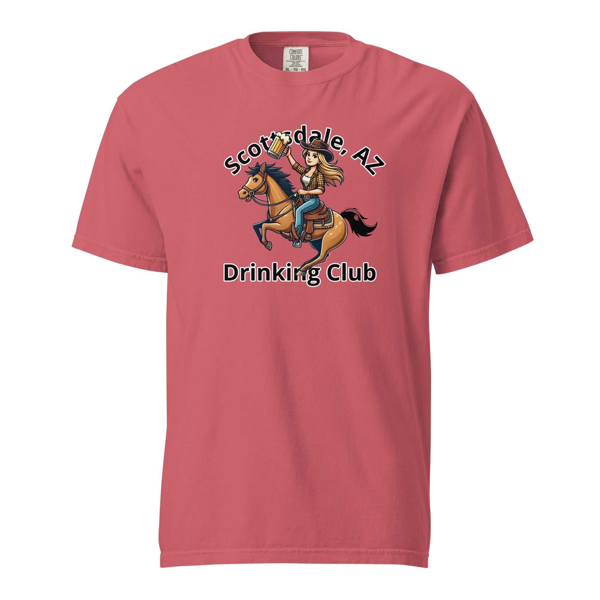 Scottsdale Cowgirl Horse Beer unisex heavyweight t-shirt with cowgirl on horse design