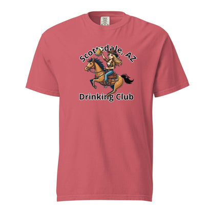 Scottsdale Cowgirl Horse Beer unisex heavyweight t-shirt with cowgirl on horse design