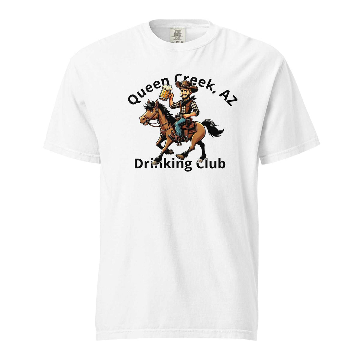 Queen Creek AZ Cowboy Drinking Club heavyweight unisex T-shirt in white cotton with relaxed fit and durable stitching