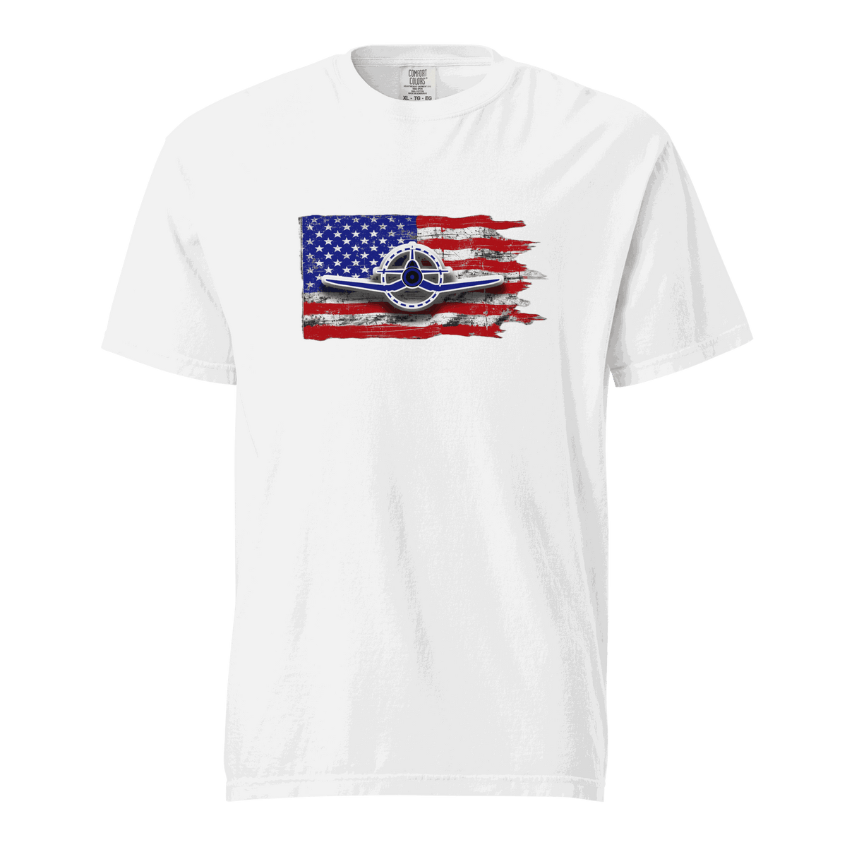 F4U Corsair heavyweight tee with bold Corsair silhouette print on durable garment-dyed cotton pilot T-shirt