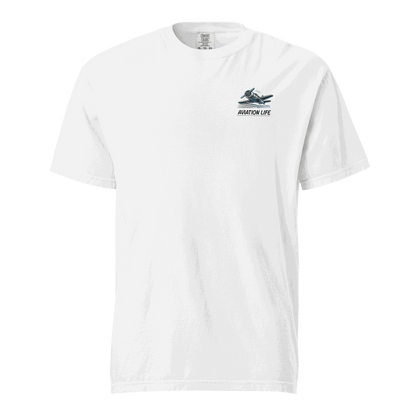 White Flying machine t shirt with blue goggles aviation graphic, 100% cotton, unisex fit