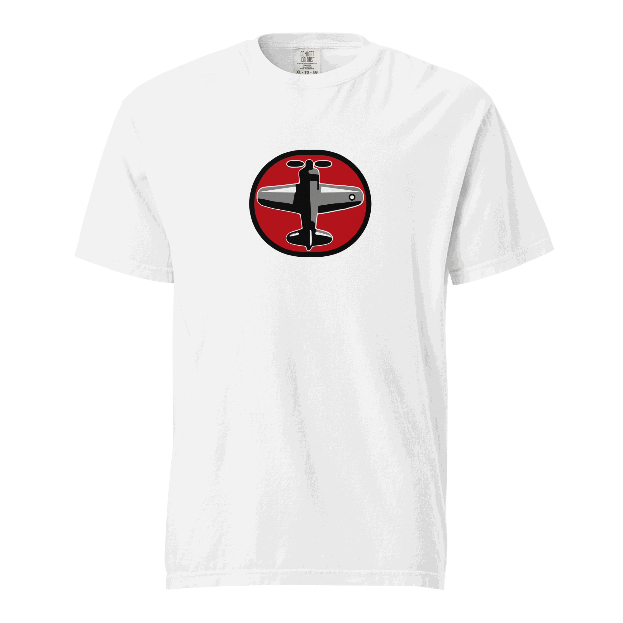 Prop 1 Unisex garment-dyed heavyweight white t-shirt with airplane graphic, 100% cotton, relaxed fit