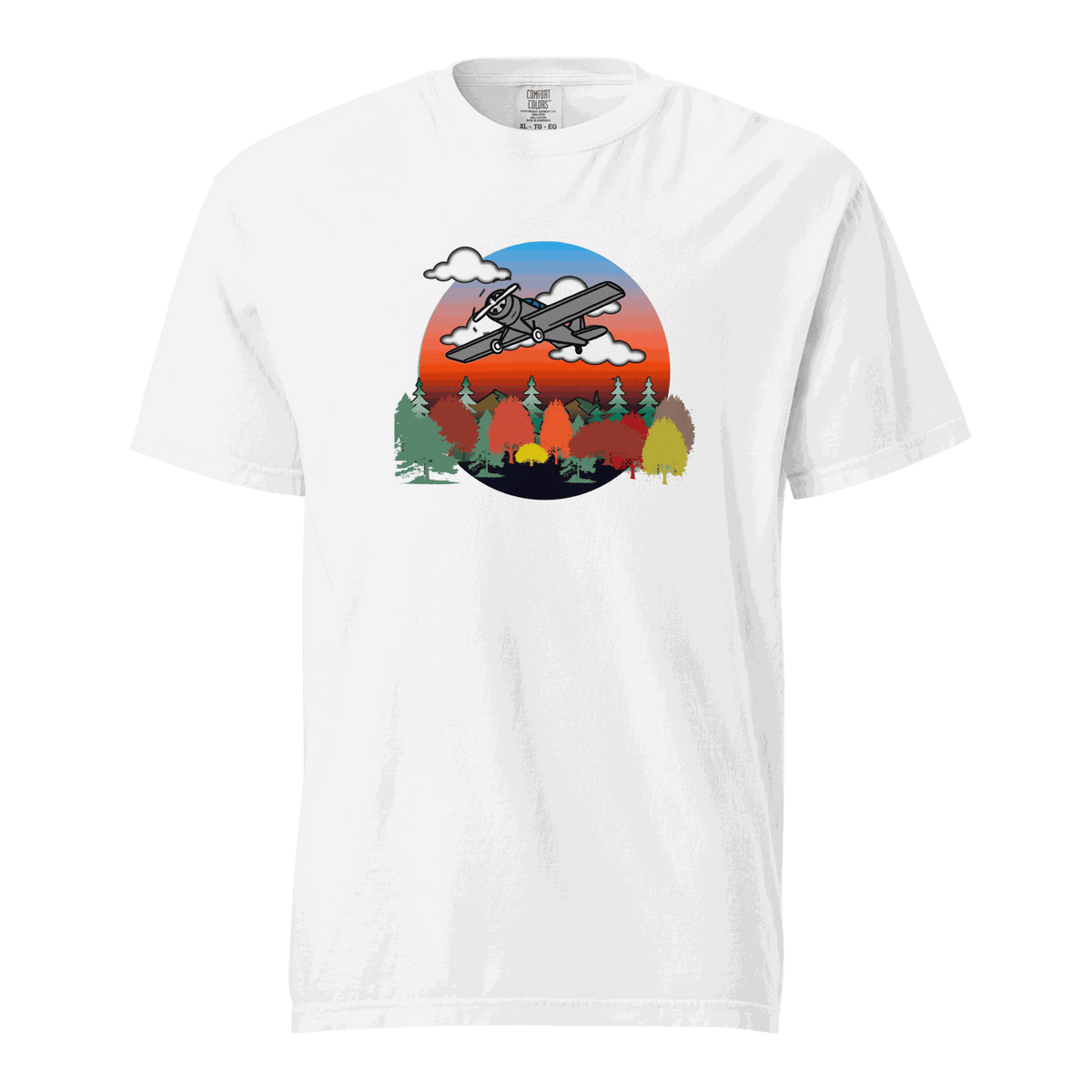 Unisex Plane T-Shirt with fall aviation design in soft, heavyweight cotton