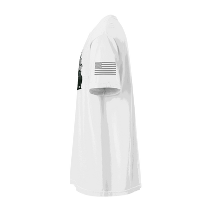 Nashville classic car t-shirt side view showcasing its heavyweight cotton and flag detail.