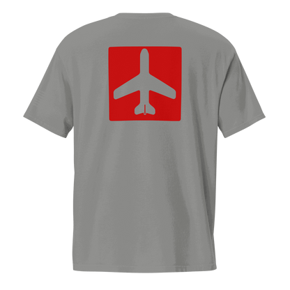 Gray Airplane Shirt with red airplane graphic on back and pocket tee design for pilot gift