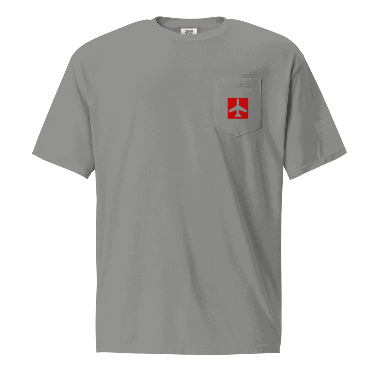 Gray Airplane Shirt pocket t-shirt with red airplane logo, pilot gift, 100% cotton breathable fabric
